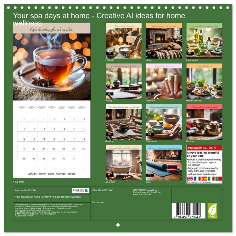 Produktbild: Your spa days at home - Creative AI ideas for home wellness (Wall Calendar 2026 12 &times; 12 Inch) CALVENDO 12 Month Wall Calendar
