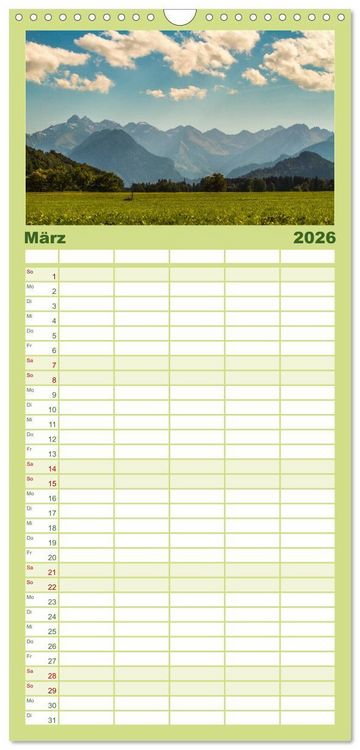 Produktbild: Familienplaner 2026 - Im Allg&auml;u bei Oberstdorf mit 5 Spalten (Wandkalender, 21 x 45 cm) CALVENDO