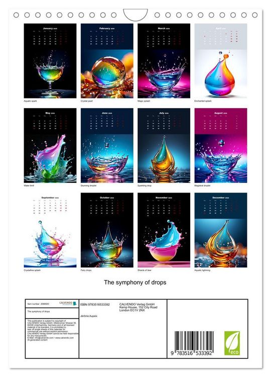 Produktbild: The symphony of drops (Wall Calendar 2026 DIN A4 portrait), CALVENDO 12 Month Wall Calendar