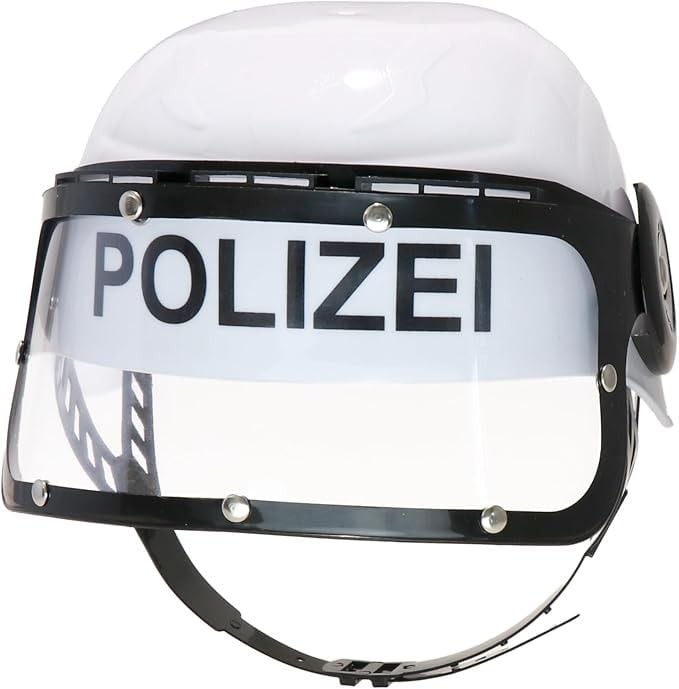 Produktbild: BestSaller 1419 - Kinder-Polizeihelm mit Klappvisier, Kunststoff, wei&szlig;/schwarz, verstellbare Passform f&uuml;r Kopfumfang von 47-55 cm