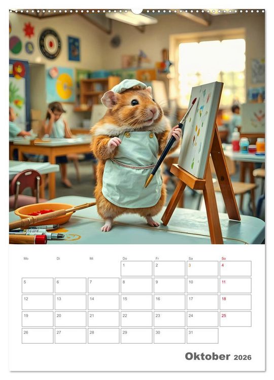 Produktbild: School Hamster - Eifrige KI Hamster pr&auml;sentieren ihre Hamsterschule (hochwertiger Premium Wandkalender 2026 DIN A2 hoch), Kunstdruck in Hochglanz