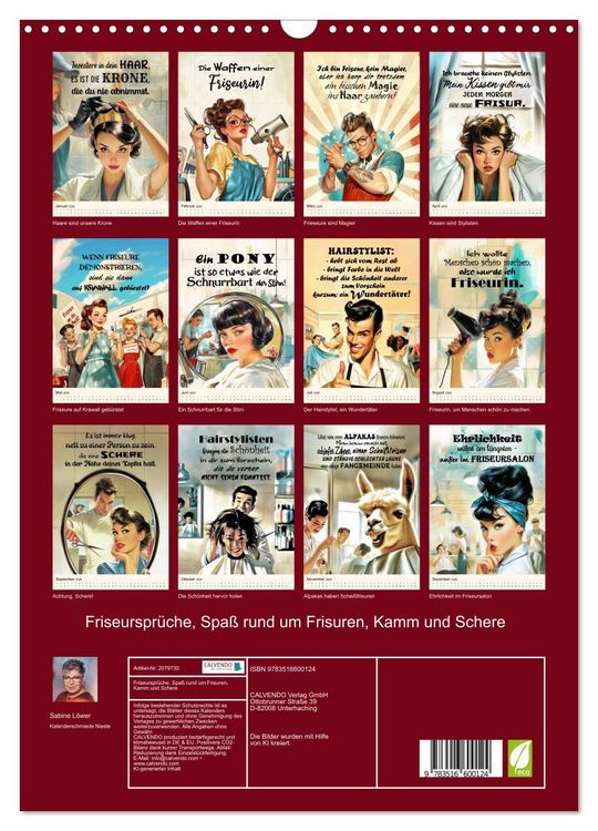 Produktbild: Friseurspr&uuml;che, Spa&szlig; rund um Frisuren, Kamm und Schere (Wandkalender 2026 DIN A3 hoch), CALVENDO Monatskalender
