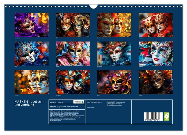 Produktbild: MASKEN - poetisch und vertr&auml;umt (Wandkalender 2026 DIN A3 quer), CALVENDO Monatskalender