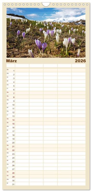 Produktbild: Familienplaner 2026 - Alpen Blick mit 5 Spalten (Wandkalender, 21 x 45 cm) CALVENDO