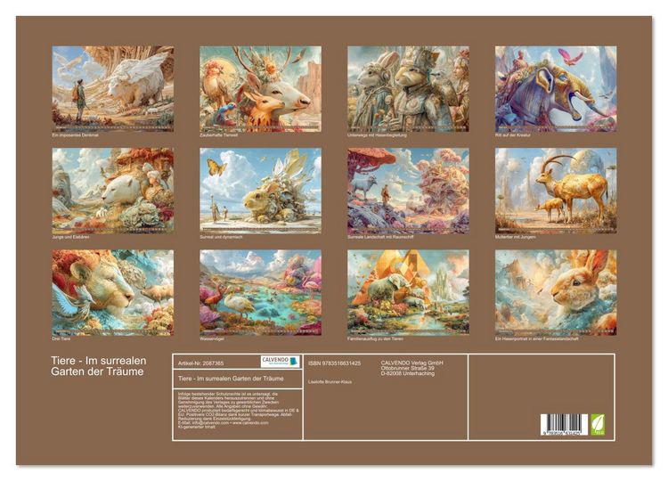 Produktbild: Tiere - Im surrealen Garten der Tr&auml;ume (Wandkalender 2026 DIN A2 quer), CALVENDO Monatskalender