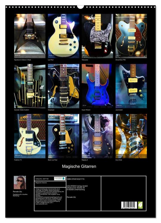 Produktbild: Magische Gitarren (Wandkalender 2026 DIN A2 hoch), CALVENDO Monatskalender