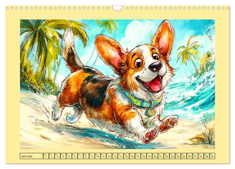 Produktbild: Lustige Corgis. Niedliche Cartoons von gl&uuml;cklichen Hunden (Wandkalender 2026 DIN A3 quer), CALVENDO Monatskalender