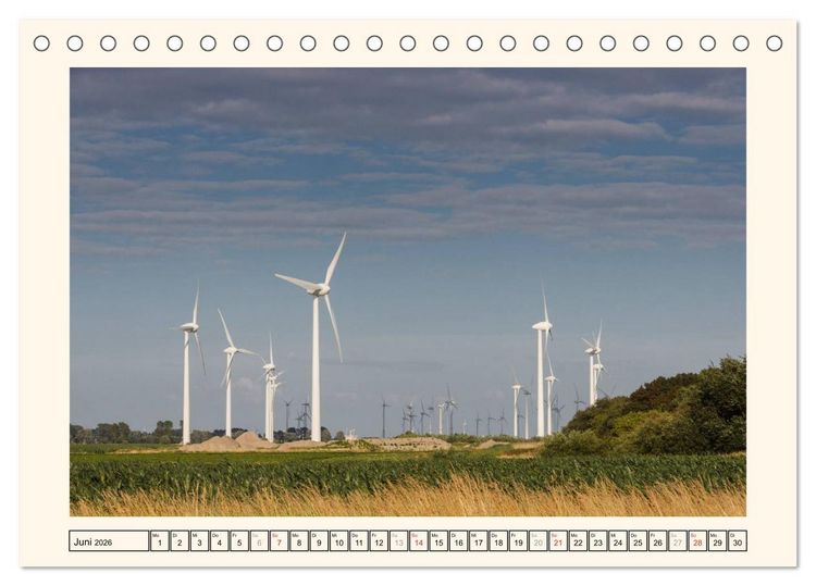 Produktbild: Windkraft in der Landschaft Ostfrieslands (Tischkalender 2026 DIN A5 quer), CALVENDO Monatskalender