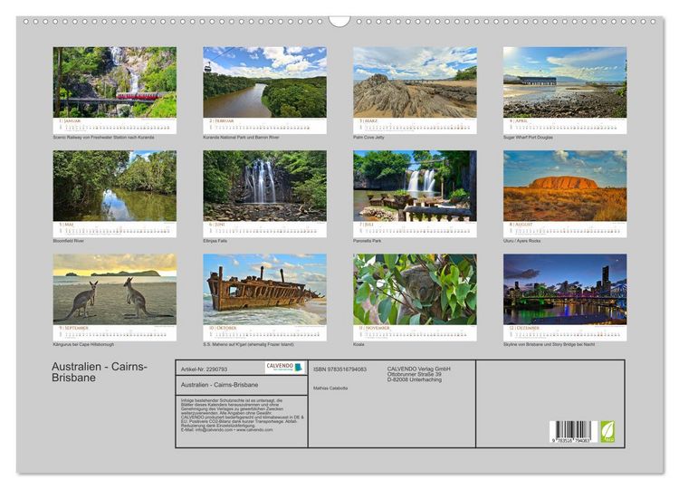 Produktbild: Australien - Cairns-Brisbane (Wandkalender 2027 DIN A2 quer), CALVENDO Monatskalender