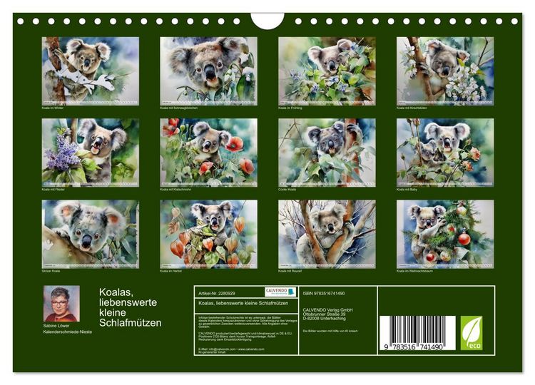 Produktbild: Koalas, liebenswerte kleine Schlafm&uuml;tzen (Wandkalender 2026 DIN A4 quer), CALVENDO Monatskalender