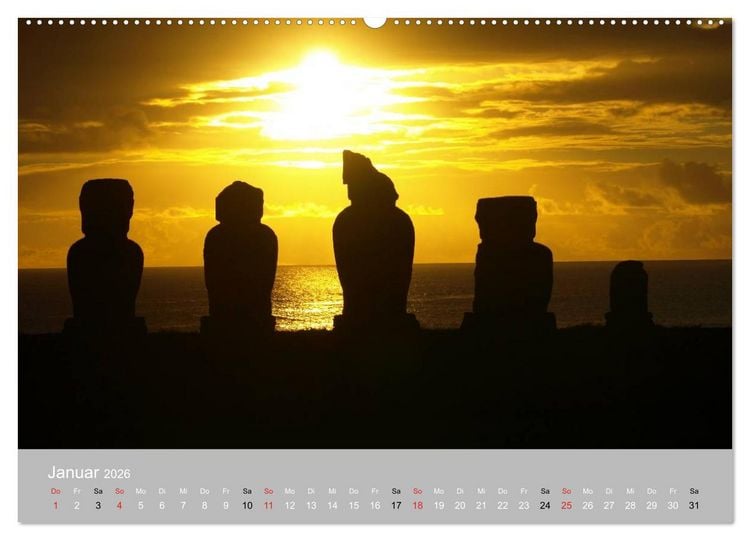 Produktbild: MOAI - steinerne W&auml;chter der Osterinsel (hochwertiger Premium Wandkalender 2026 DIN A2 quer), Kunstdruck in Hochglanz