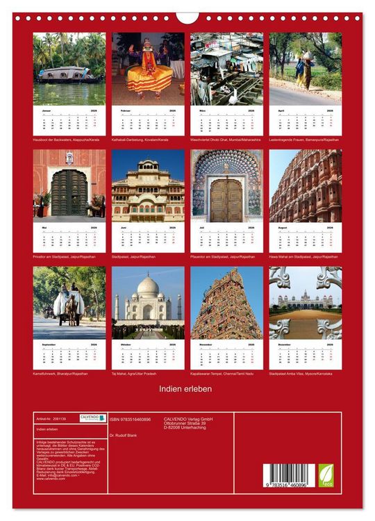 Produktbild: Indien erleben (Wandkalender 2026 DIN A3 hoch), CALVENDO Monatskalender