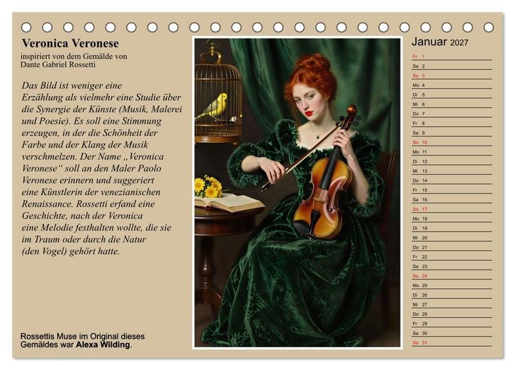 Produktbild: Rossettis Musen, neue Bilder zu symbolistischen Traumwelten (Tischkalender 2027 DIN A5 quer), CALVENDO Monatskalender
