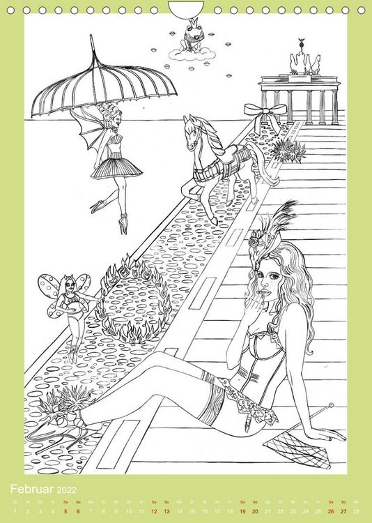 Produktbild: Burlesque Malkalender, Malbuch / burlesque coloring book mit Bildern von Sara Horwath (Wandkalender 2022 DIN A4 hoch)
