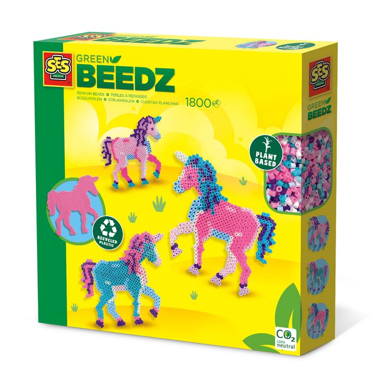 Produktbild: SES CREATIVE B&uuml;gelperlen GREEN BEEDZ Einhorn 1800 St&uuml;ck