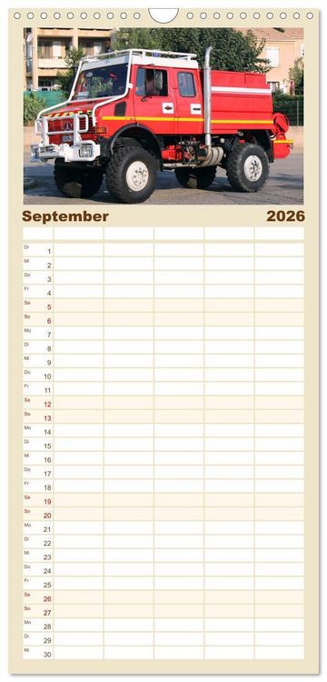 Produktbild: Familienplaner 2026 - Unimog bei der Feuerwehr mit 5 Spalten (Wandkalender, 21 x 45 cm) CALVENDO