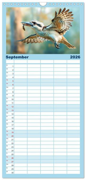 Produktbild: Familienplaner 2026 - Der Kookaburra - Im australischen Busch mit dem lachenden Hans mit 5 Spalten (Wandkalender, 21 x 45 cm) CALVENDO