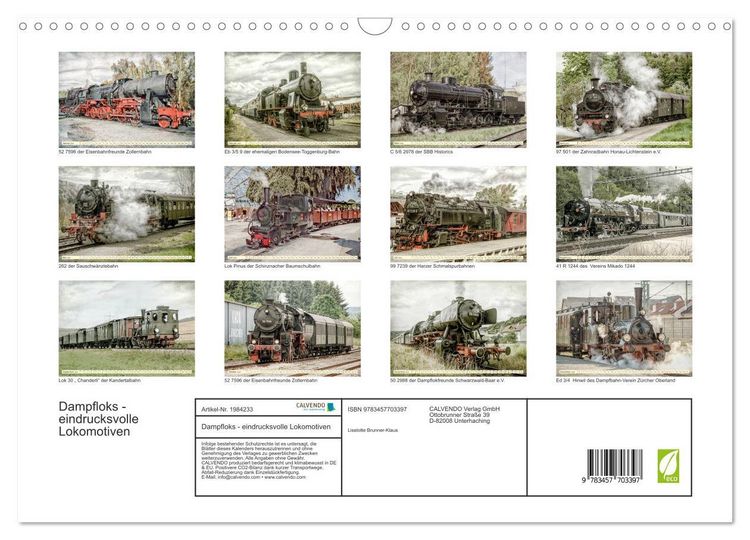 Produktbild: Dampfloks - eindrucksvolle Lokomotiven (Wandkalender 2026 DIN A3 quer), CALVENDO Monatskalender