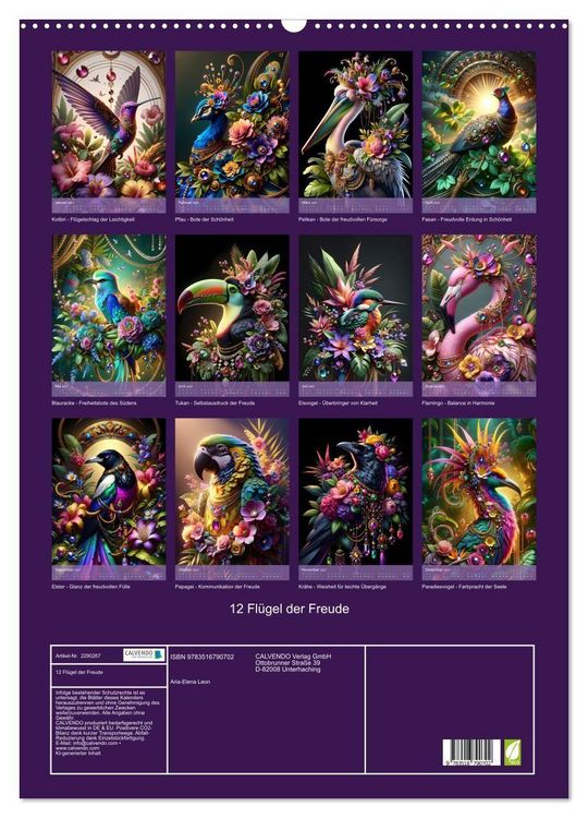 Produktbild: 12 Fl&uuml;gel der Freude (Wandkalender 2027 DIN A2 hoch), CALVENDO Monatskalender
