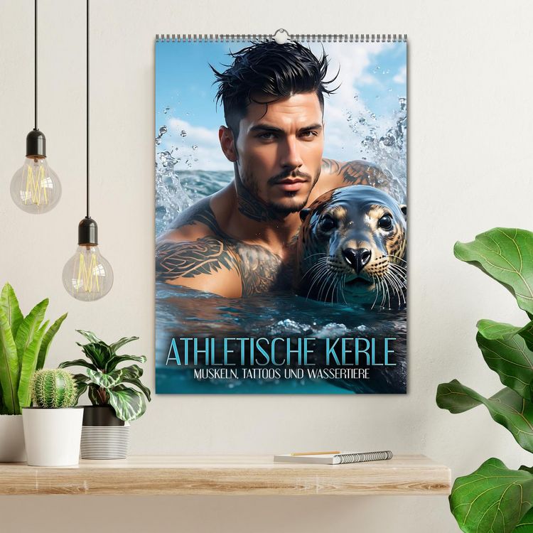 Produktbild: Athletische Kerle - Muskeln, Tattoos und Wassertiere (Wandkalender 2026 DIN A2 hoch), CALVENDO Monatskalender