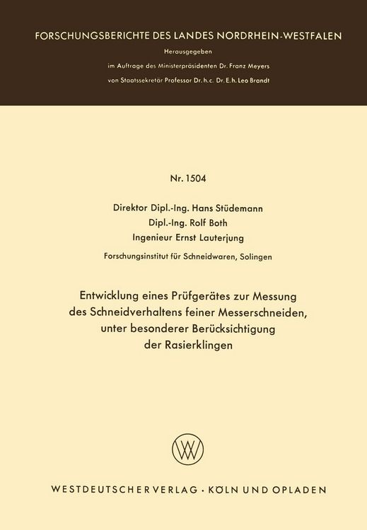 Produktbild: Entwicklung eines Pr&uuml;fger&auml;tes zur Messung des Schneidverhaltens feiner Messerschneiden, unter besonderer Ber&uuml;cksichtigung der Rasierklingen