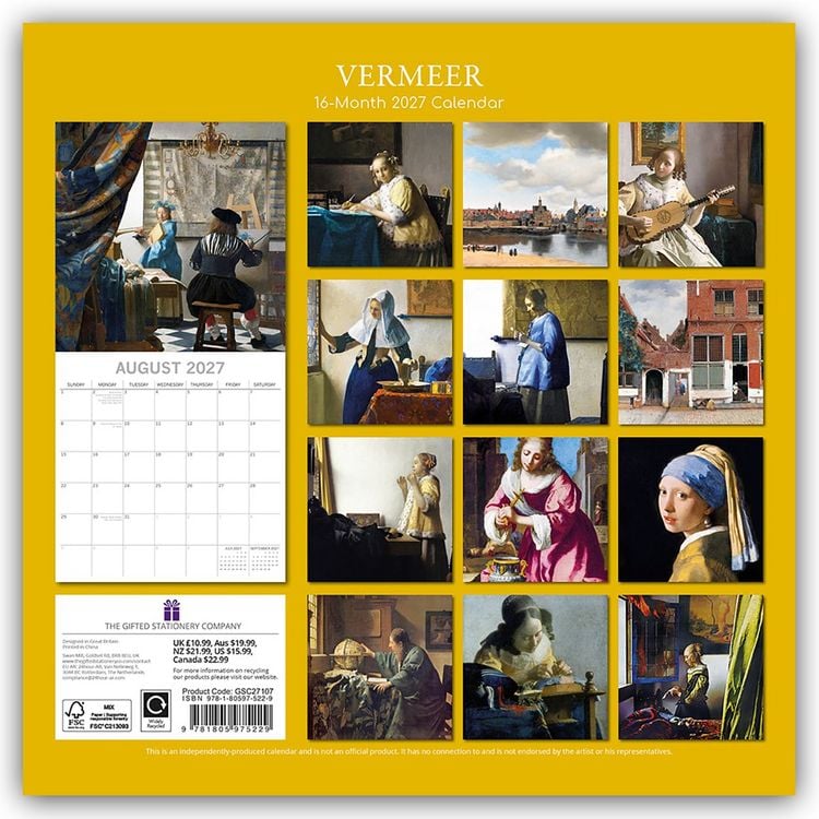 Produktbild: Vermeer &ndash; Jan Vermeer &ndash; Kunstkalender 2027 16-Monatskalender