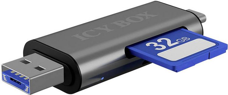 Produktbild: RAIDSONIC ICY BOX SD/MicroSD, USB 2.0 Card Reader mit USB-C & -A und OTG, anthrazit