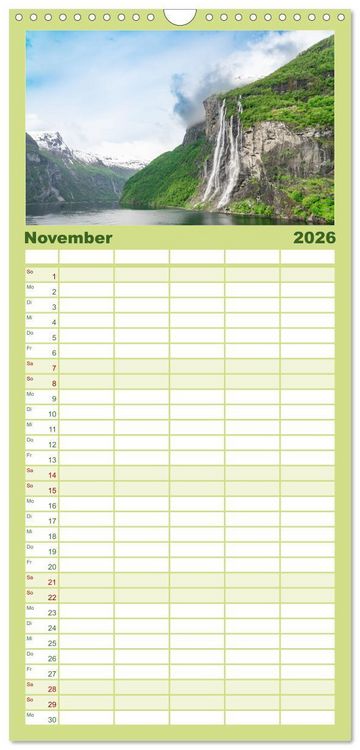 Produktbild: Familienplaner 2026 - Norwegens wundersch&ouml;ne Fjorde mit 5 Spalten (Wandkalender, 21 x 45 cm) CALVENDO
