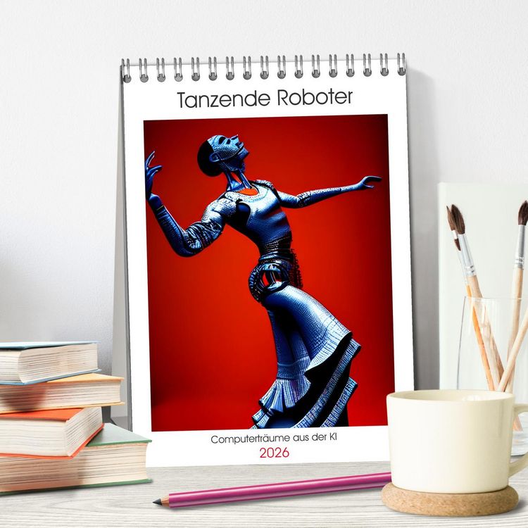 Produktbild: Tanzende Roboter - Computertr&auml;ume aus der KI (Tischkalender 2026 DIN A5 hoch), CALVENDO Monatskalender