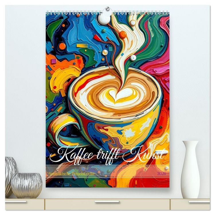 Produktbild: Kaffee trifft Kunst - Aromatische Pinselstriche (hochwertiger Premium Wandkalender 2026 DIN A2 hoch), Kunstdruck in Hochglanz