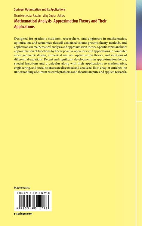 Produktbild: Mathematical Analysis, Approximation Theory and Their Applications
