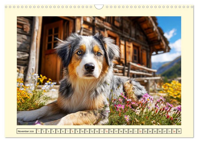 Produktbild: Australian Shepherd. Wanderfreude auf Pfoten im Bergsommer (Wandkalender 2026 DIN A3 quer), CALVENDO Monatskalender