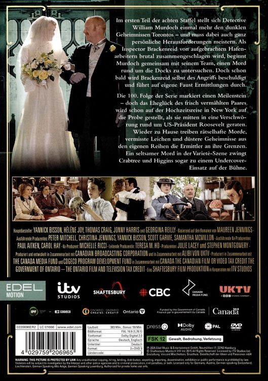Produktbild: Murdoch Mysteries - Staffel 8 - Teil 1 [3 DVDs]