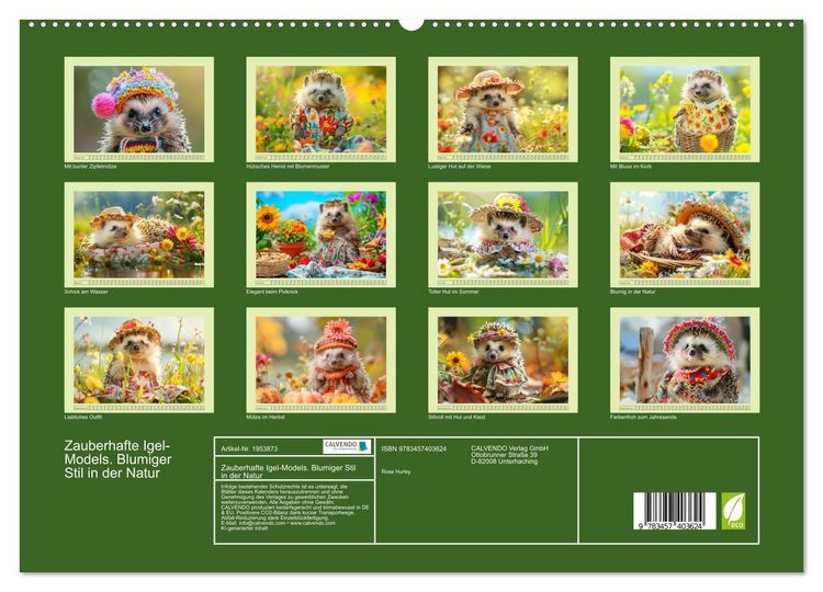 Produktbild: Zauberhafte Igel-Models. Blumiger Stil in der Natur (hochwertiger Premium Wandkalender 2026 DIN A2 quer), Kunstdruck in Hochglanz