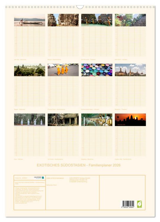 Produktbild: EXOTISCHES S&Uuml;DOSTASIEN - Familienplaner 2026 (Wandkalender 2026 DIN A2 hoch), CALVENDO Monatskalender