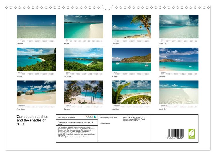 Produktbild: Caribbean beaches and the shades of blue (Wall Calendar 2026 DIN A3 landscape), CALVENDO 12 Month Wall Calendar