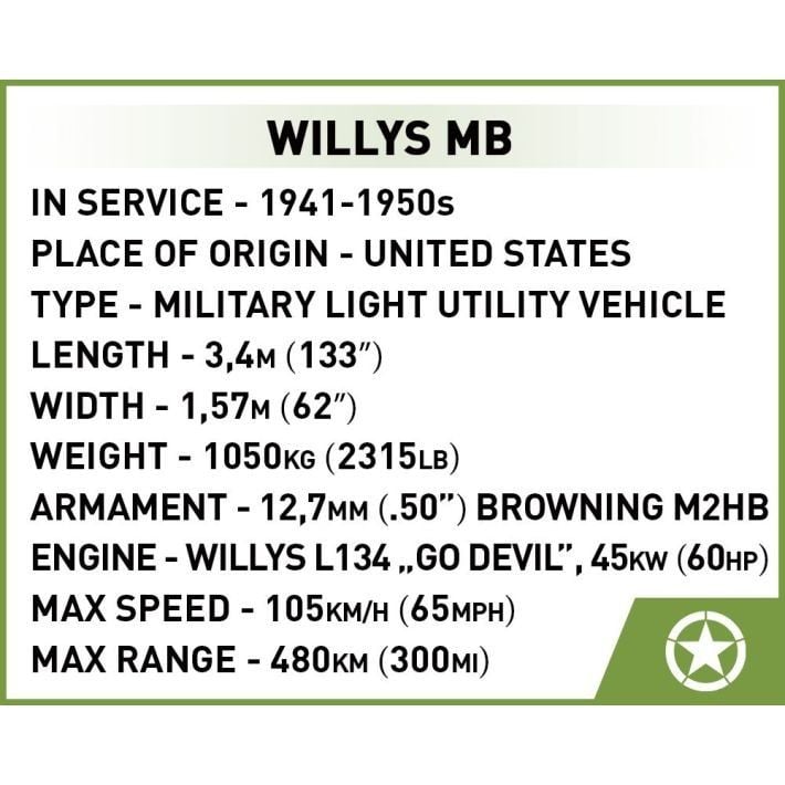 Produktbild: COBI Historical Collection 3133 - Willys MB, Jeep, WWII, Ma&szlig;stab 1:35, Bausatz, 132 Teile, 1 Figur