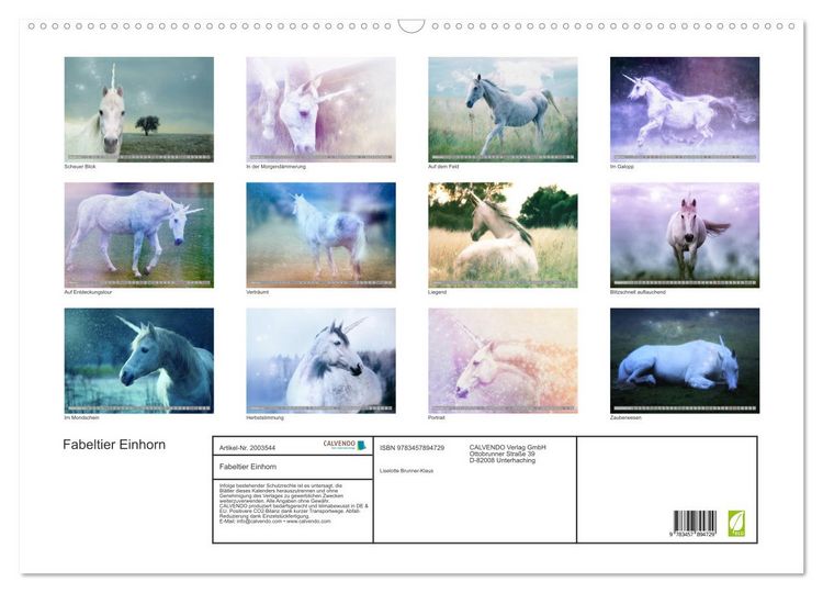 Produktbild: Fabeltier Einhorn (Wandkalender 2026 DIN A2 quer), CALVENDO Monatskalender
