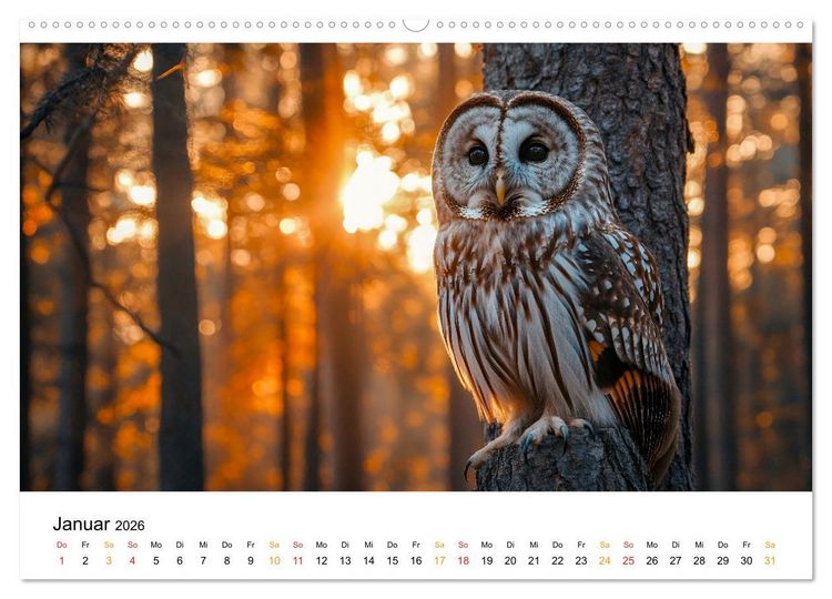 Produktbild: Im Reich der Eulen (hochwertiger Premium Wandkalender 2026 DIN A2 quer), Kunstdruck in Hochglanz