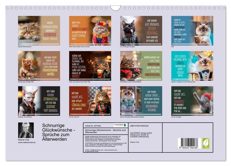 Produktbild: Schnurrige Gl&uuml;ckw&uuml;nsche - Spr&uuml;che zum &Auml;lterwerden (Wandkalender 2026 DIN A3 quer), CALVENDO Monatskalender