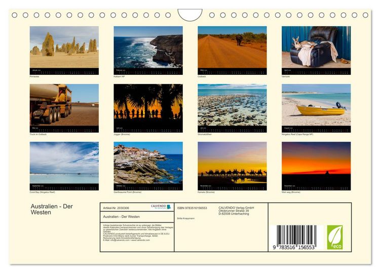 Produktbild: Australien - Der Westen (Wandkalender 2026 DIN A4 quer), CALVENDO Monatskalender