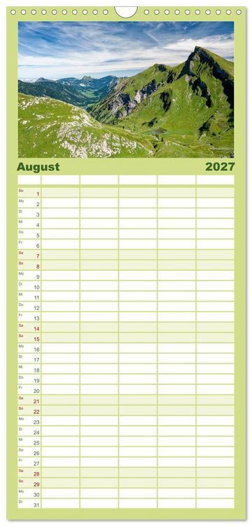 Produktbild: Familienplaner 2027 - Allg&auml;uer Alpen 2027 mit 5 Spalten (Wandkalender, 21 x 45 cm) CALVENDO