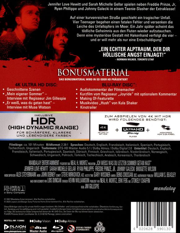 Produktbild: Ich wei&szlig;, was du letzten Sommer getan hast (1997) (Limitiertes Steelbook) (4K-UHD+Bonus-Blu-ray)