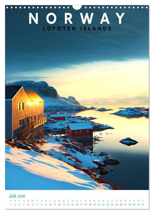 Produktbild: Lofoten - Old School Poster Style (Wandkalender 2026 DIN A3 hoch), CALVENDO Monatskalender