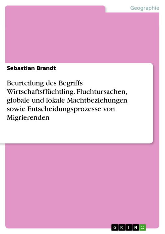 Produktbild: Beurteilung des Begriffs Wirtschaftsfl&uuml;chtling. Fluchtursachen, globale und lokale Machtbeziehungen sowie Entscheidungsprozesse von Migrierenden