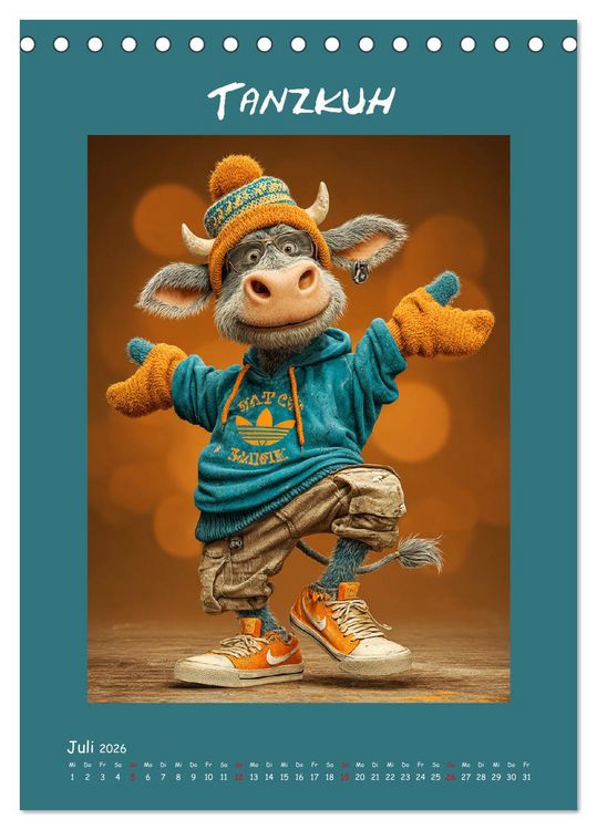 Produktbild: Kuhwelt. Stylische Streetwear-K&uuml;he f&uuml;r gute Laune (Tischkalender 2026 DIN A5 hoch), CALVENDO Monatskalender