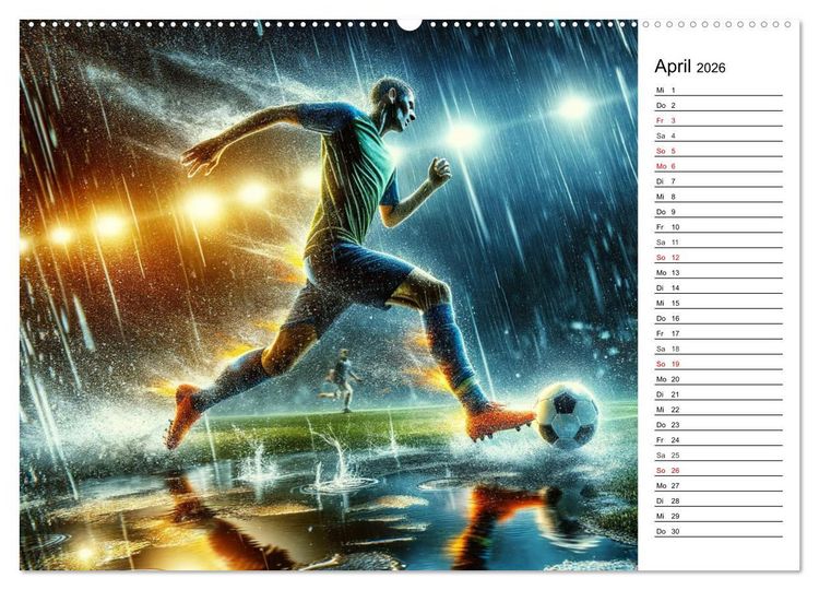Produktbild: Fu&szlig;ball Highlights - Von der KI geschaffene Spielmomente (Wandkalender 2026 DIN A2 quer), CALVENDO Monatskalender