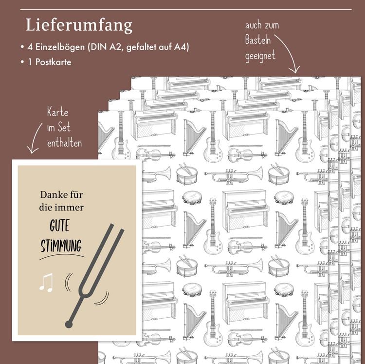 Produktbild: Geschenkpapier-Set: Musik, Instrumente, Noten
