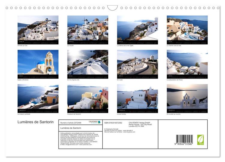 Produktbild: Lumi&egrave;res de Santorin (Calendrier mural 2026 DIN A3 vertical), CALVENDO calendrier mensuel
