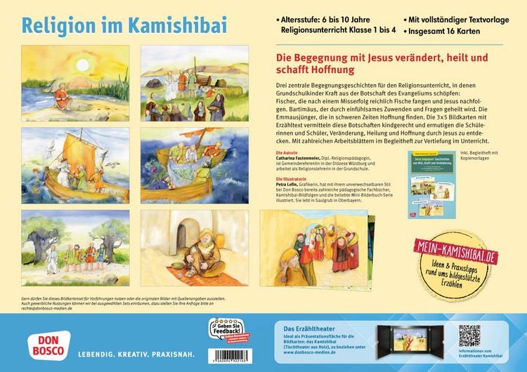 Produktbild: Jesus begegnen: Geschichten von Mut, Kraft und Ver&auml;nderung. 3 x 5 Kinderbibel-Bildkarten. Mit Arbeitsbl&auml;ttern f&uuml;r Klasse 3 und 4. Kamishibai Bildkartenset